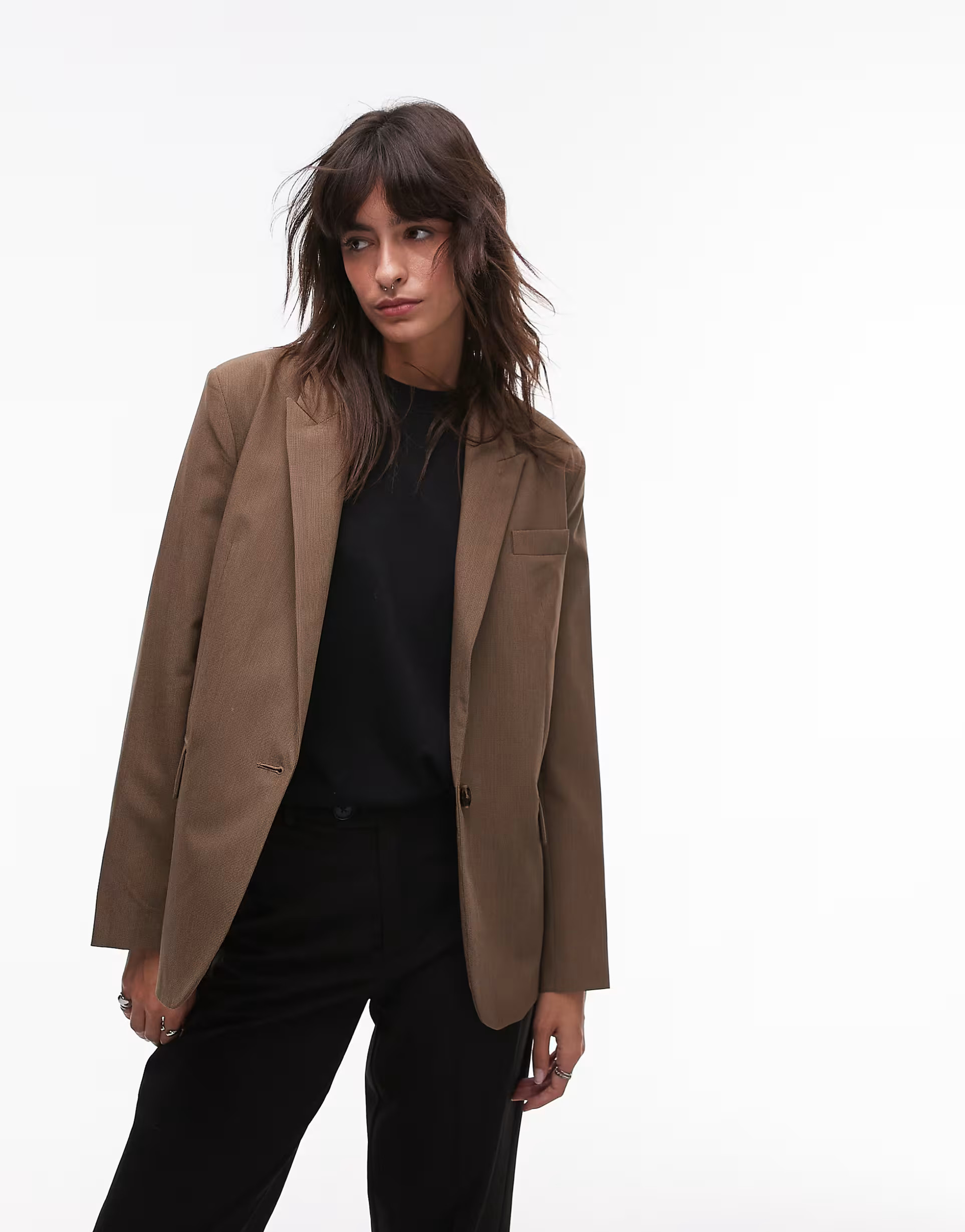 Mango single breasted blazer in brown | ASOS (Global)