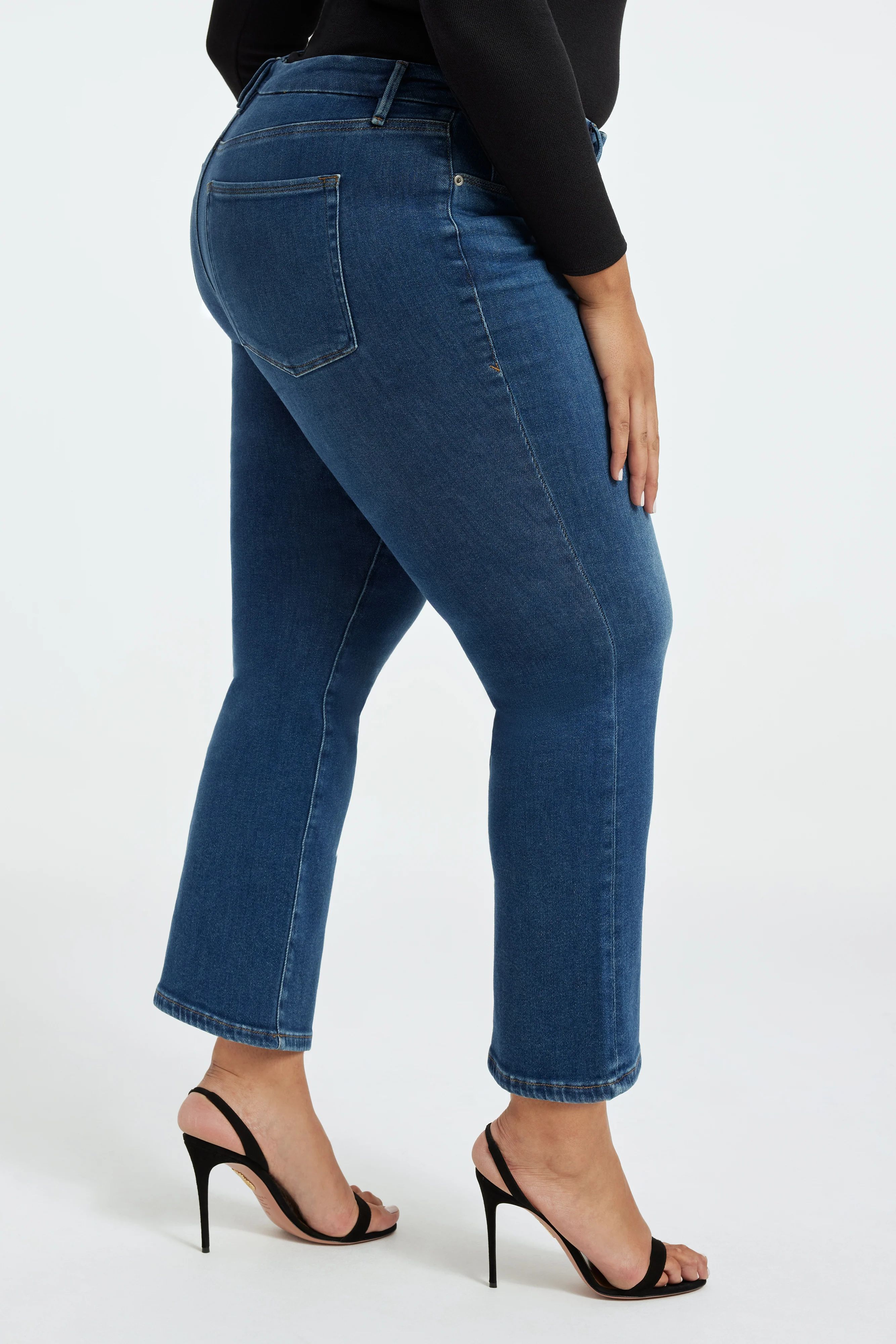 GOOD LEGS CROPPED MINI BOOT JEANS | BLUE811 | Good American