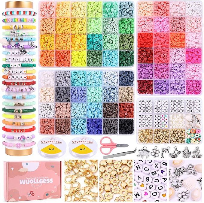Wuollgess 15130pcs Clay Beads for Bracelet Making Kit, 72 Colors Polymer Flat Heishi Beads for Je... | Amazon (US)
