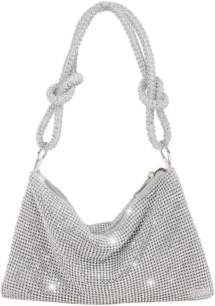 Rhinestone Crossbody Bag For Women Silver Clutch Bag Evening Handbag Purse Sparkly Rhinestone Purses | Amazon (UK)
