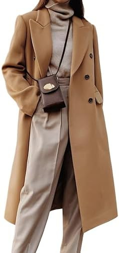 IDEALSANXUN Womens Long Wool Coats Fall Winter Double Breasted Trench Coat Peacoat | Amazon (US)