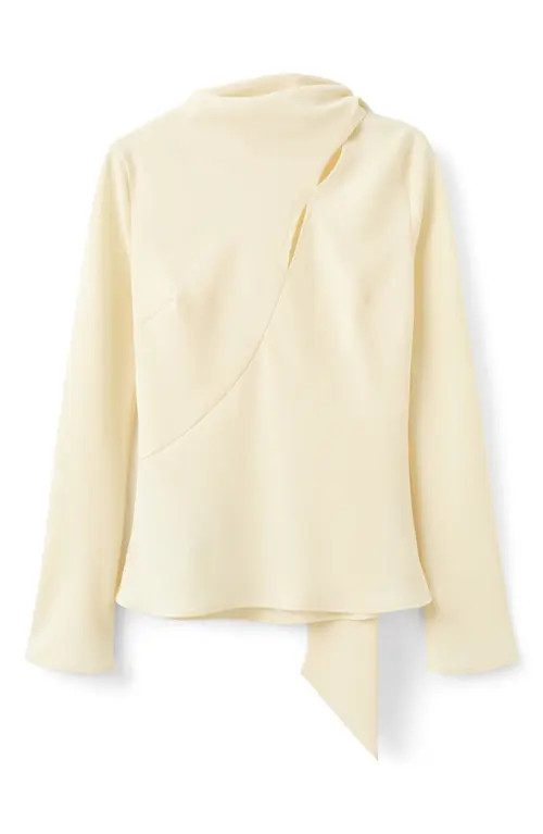 MANGO Cutout Seams Scarf Neck Top in Ecru at Nordstrom, Size 8 | Nordstrom