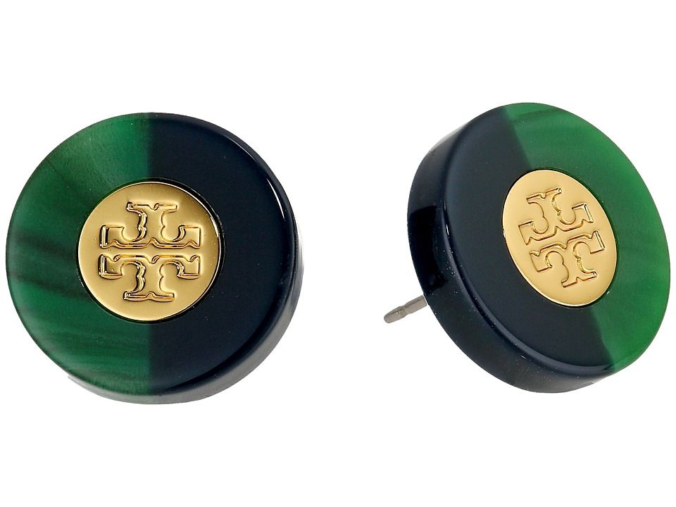 Tory Burch - Resin Color Block Stud Earrings (Malachite/Tory Navy) Earring | Zappos