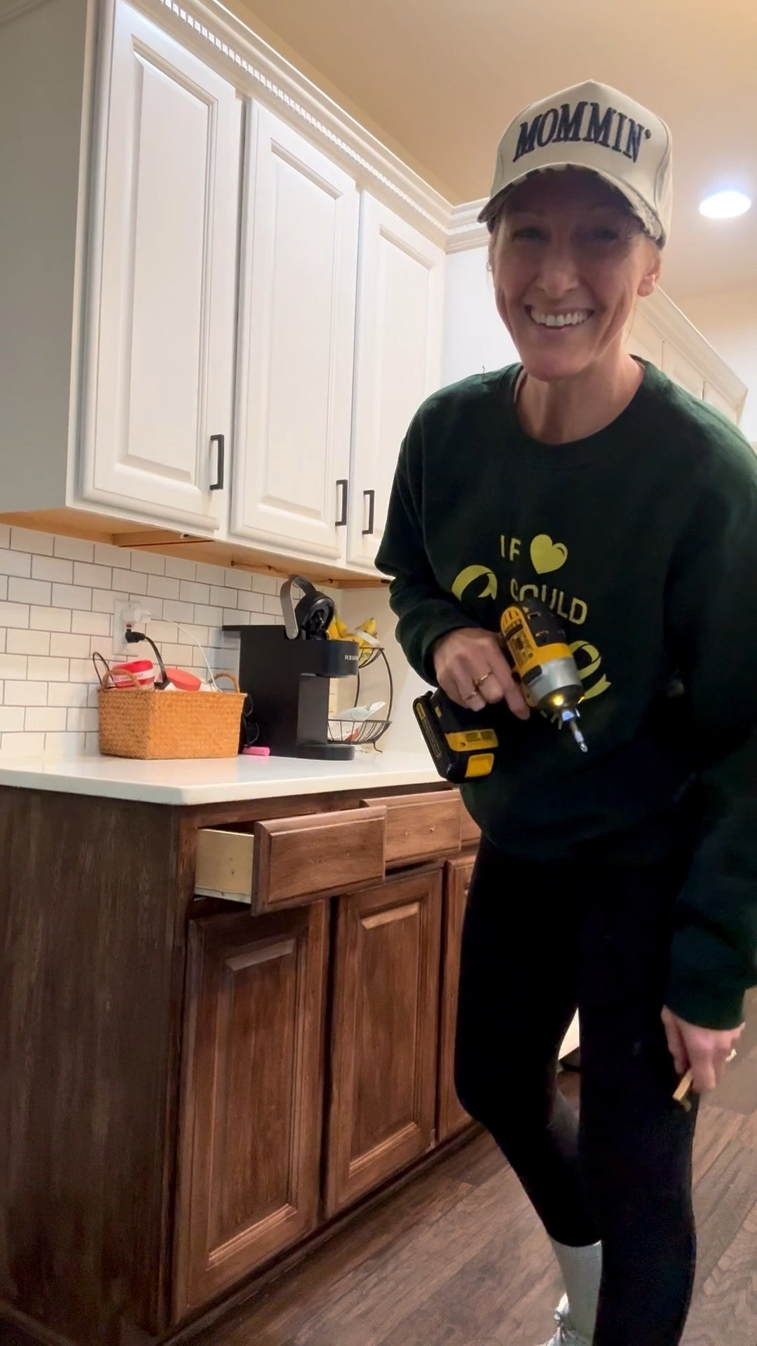 The kitchen refresh is truly coming along! 🪵🤎🛠️ new gold knobs to match the new gold pendent light 💡 🥳🫶🏽

#LTKmomlife #LTKHome #LTKActive