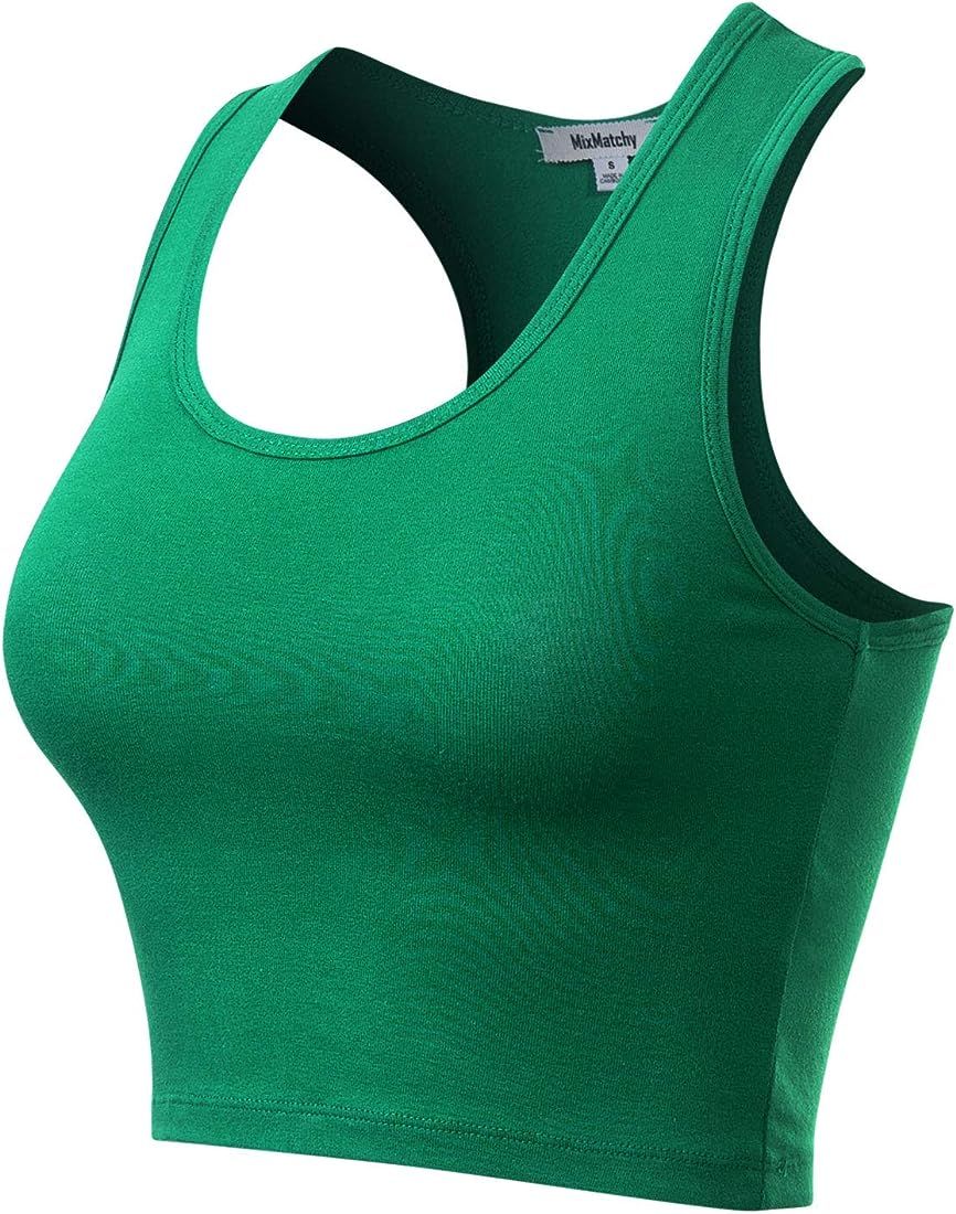 MixMatchy Women's Cotton Basic Sleeveless Racerback Sports Crop Tank Top | Amazon (US)