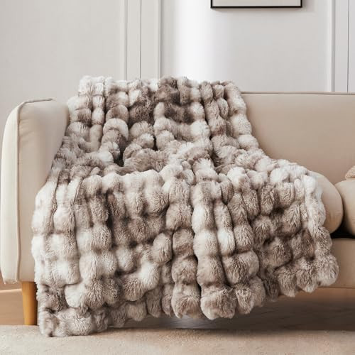 COOVA Faux Fur Throw Blanket for Couch, Cozy Soft and Fuzzy Plush Rabbit Fur Bubble Blanket for Sofa Bedroom Living Room, 50x60 Inches Tie Dye Brown | Amazon (US)