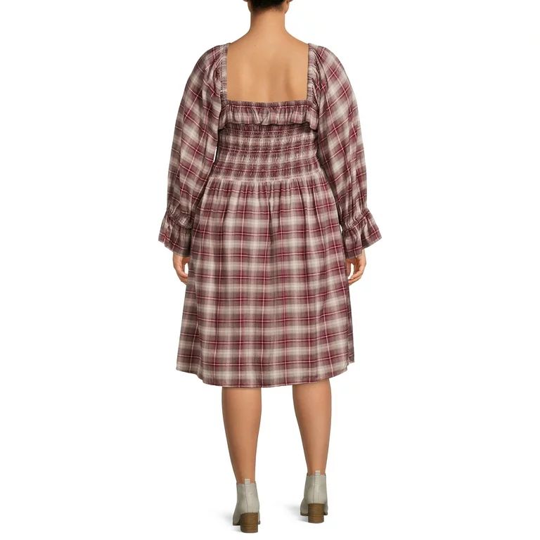 Romantic Gypsy Women's Plus Size Smocked Square Neck Plaid Dress | Walmart (US)