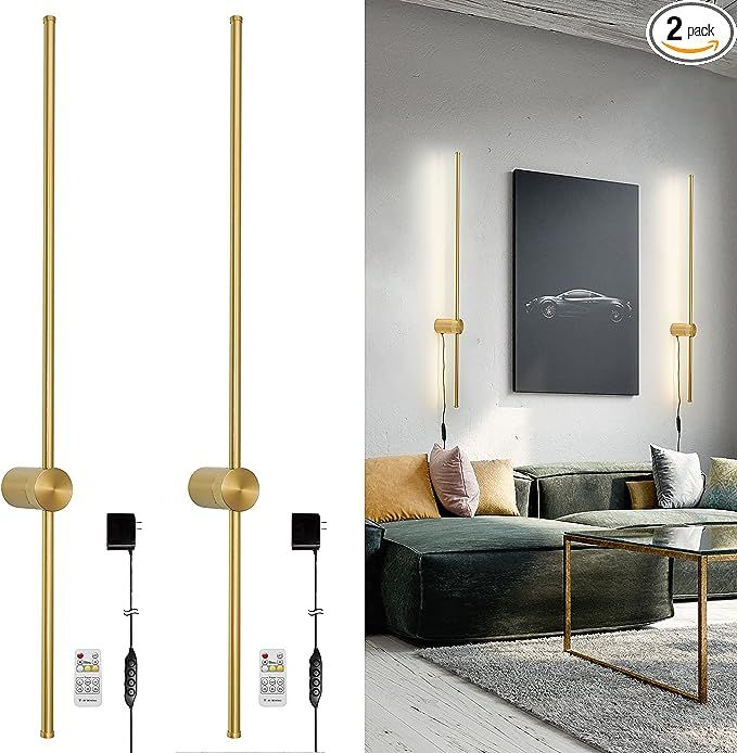 Ditoon Modern Plug in Wall Sconces Set of Two,Gold Plug in Wall Light with Remote,Wall Lamp with ... | Amazon (US)