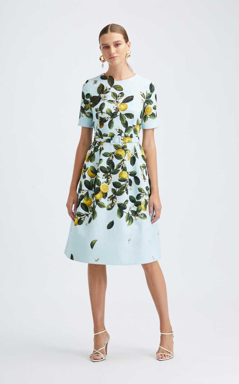 Belted Lemon Print Day Dress by Oscar de la Renta | Moda Operandi | Moda Operandi Global