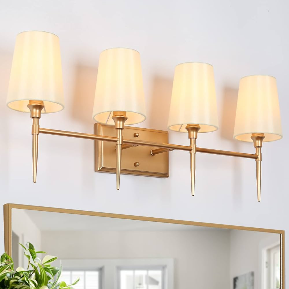 classy leaves Gold Bathroom Light Fixtures, Gold Vanity Lights for Bathroom, 4 Lights Bathroom Va... | Amazon (US)