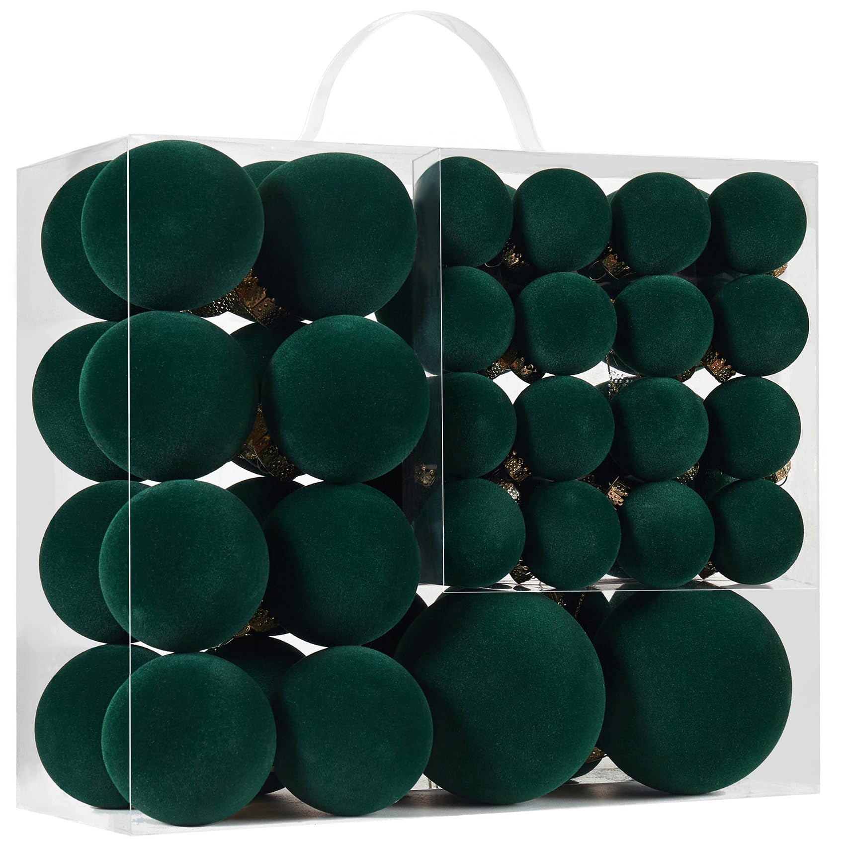 Velvet Christmas Ball Ornaments Set-46pcs Flocked Shatterproof Christmas Tree Decorations Plastic Xmas Decorative Hanging Ornaments for Xmas Holiday Home Decor,3 Sizes(Dark Green) | Amazon (US)