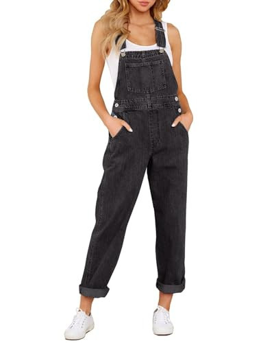 Vetinee Women's Iconic Black Adjustable Straps Pockets Boyfriend Denim Bib Overalls Jeans Pants Small | Amazon (US)