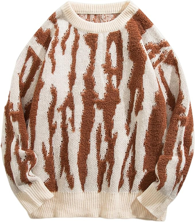 Yimoon Mens Oversized Sweaters Y2K Aesthetic Flame Graphic Crewneck Knitted Casual Pullover Long ... | Amazon (US)