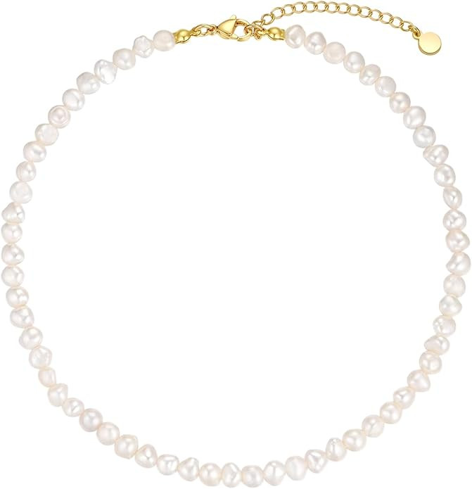 Natural Freshwater Baroque Pearl Necklace 14K Gold Plated Dainty Choker Necklace for Women Girls ... | Amazon (US)