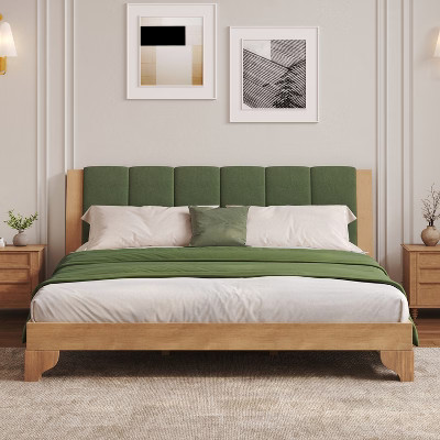 King Bed Frame with Headboard, Mid Century Modern Platform Bed, Premium Pine Wood Bed Frame, Natural - ModernLuxe | Target