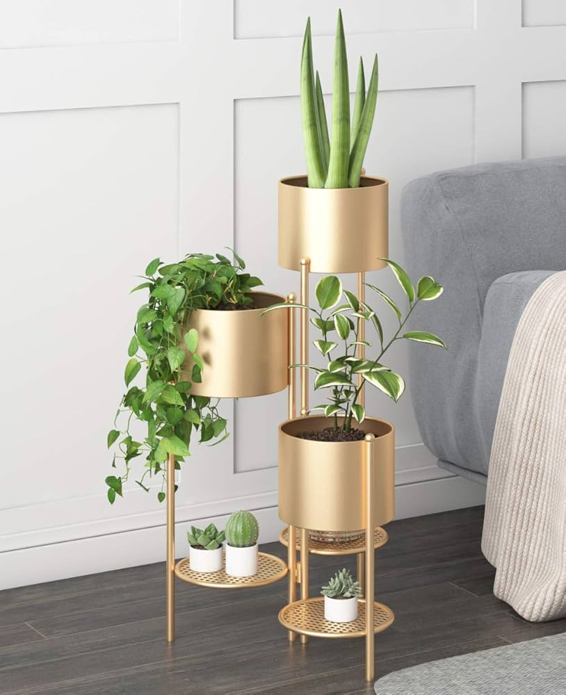 Metal Plant Stand, 6 Tier 6 Potted Indoor Gold Flower Pot Stand Holder Shelf, Foldable Decorative... | Amazon (US)