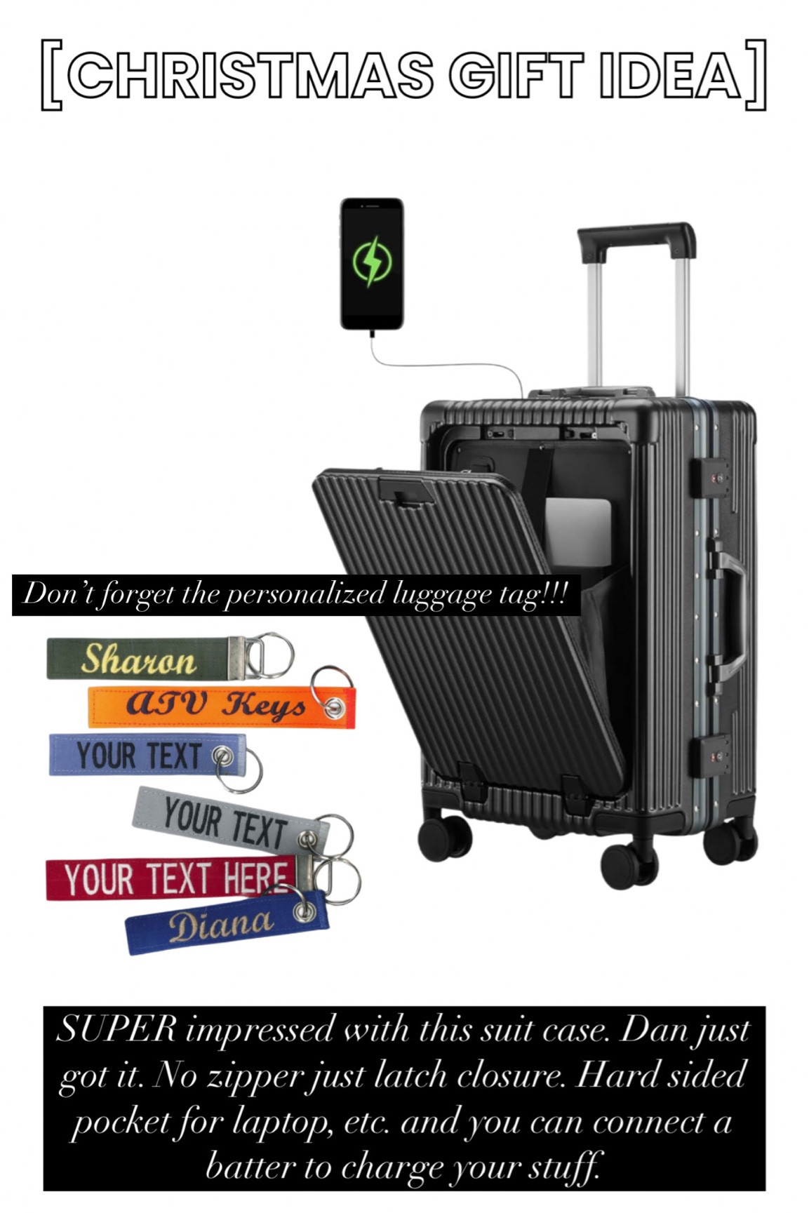Gift idea: hard sided luggage and personalized luggage tag