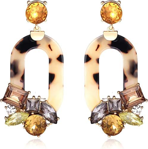 BSJELL Acrylic Resin Dangle Earrings for Women Statement Floral Tortoise Shell Hoop Earrings Crys... | Amazon (US)
