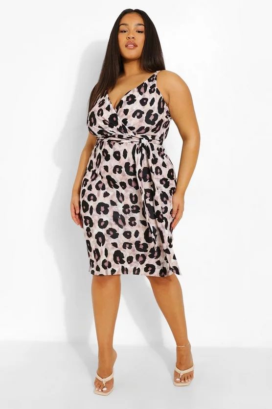 Plus Occasion Leopard Wrap Midi Dress | Boohoo.com (US & CA)