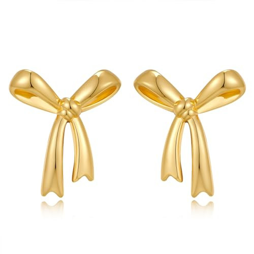 CUFELMU Gold Bow Stud Earrings Simple Bow Jewelry for Women | Amazon (US)