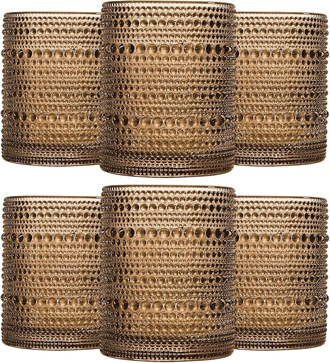 JOVGANK Brown Vintage Hobnail Drinking Glasses Set of 6, Embossed Water Tumbler 12oz, Kitchen & B... | Amazon (US)