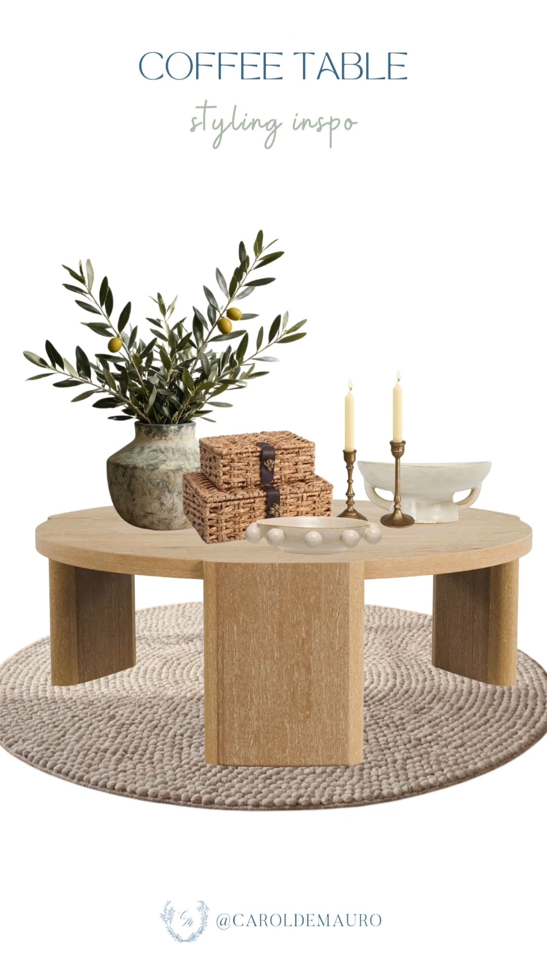 coffee table, styling inspo, faux plant, candle holder, trinket box, decorative bowl, round rug, home idea, living room decor, design inspo

#LTKHome