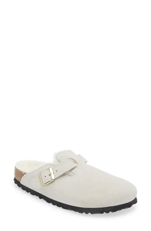 Birkenstock Boston Genuine Shearling Lined Clog in Antique White/Antique White at Nordstrom, Size 9-9.5Us | Nordstrom