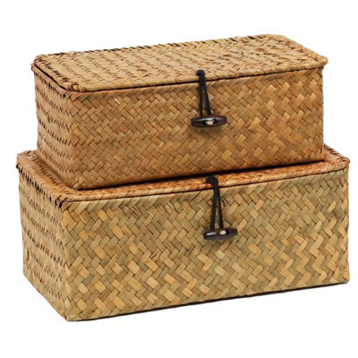 Itopfox Set of 2 Wicker Baskets with Lids, Seagrass Woven Storage Bins for Home Organization, Decorative Storage Baskets for Any Room | Target