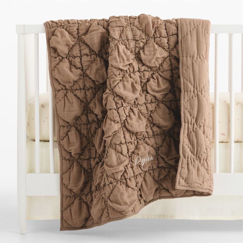 Supersoft Snuggle Puff Almond Brown 100% Organic Cotton Baby Crib Quilt | Crate & Barrel