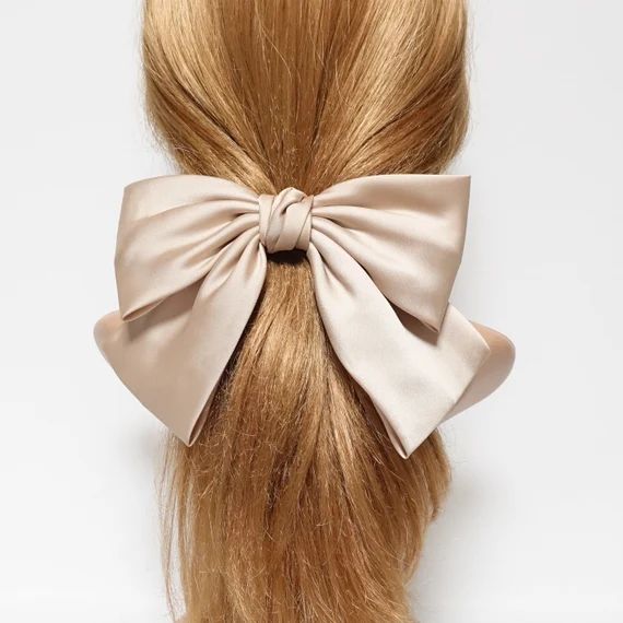 Silk satin big K bow barrette glossy satin women hair | Etsy | Etsy (US)