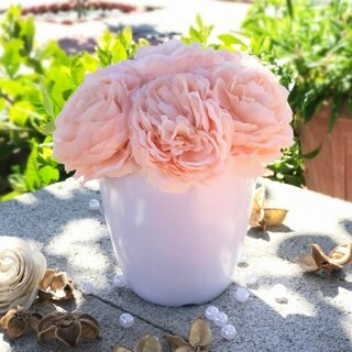 Enova Home Faux Peony Flower Arrangement in White Pot (Handmade - Champagne) | Bed Bath & Beyond