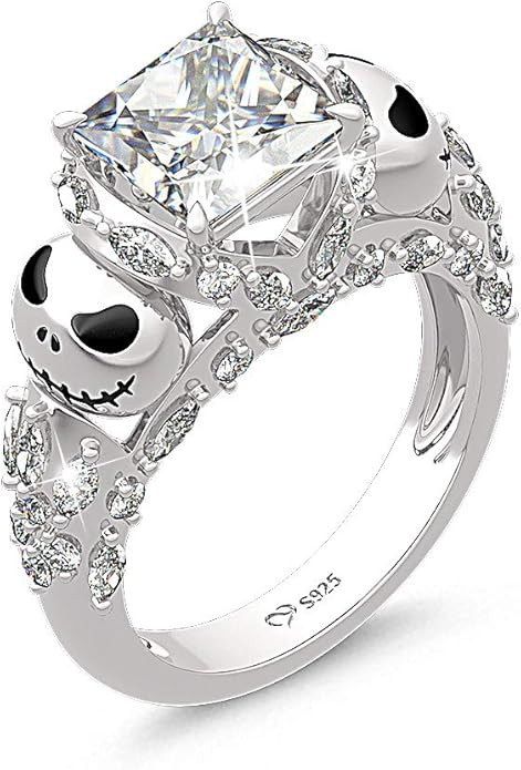Jeulia Jack Rings Women Nightmare Before Christmas Skull Rings 925 Sterling Silver Princess Cut B... | Amazon (US)