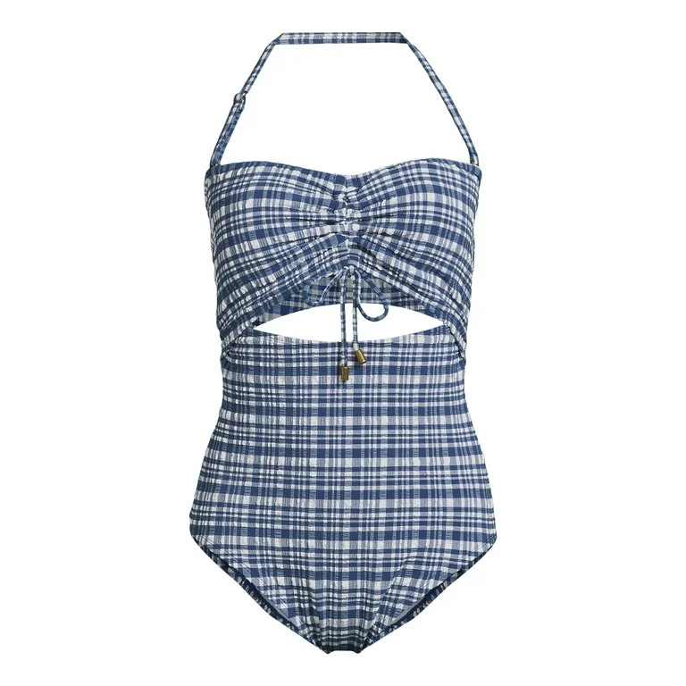 Time and Tru Women's and Women's Plus Cutout Seersucker One Piece Swimsuit, Sizes XS-3X | Walmart (US)