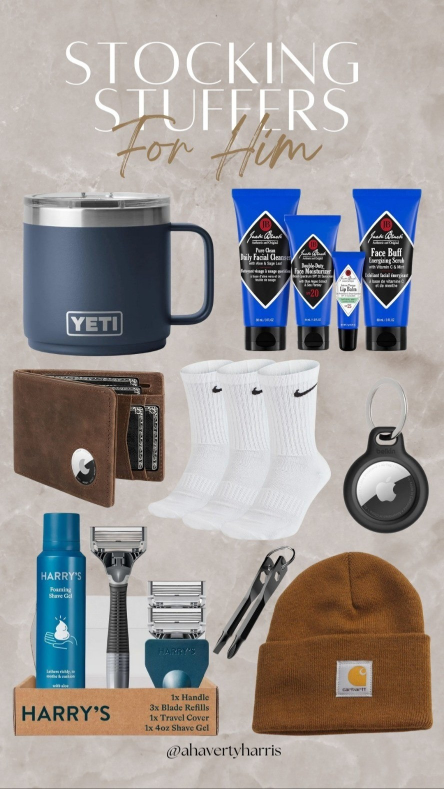 Last minute quick ship Stocking Stuffers for him - men's stocking stuffer gift guide with skincare, shave kit, airtag wallet, crew socks,  yeti coffee mug,  and beanie

#LTKGiftGuide #LTKMens