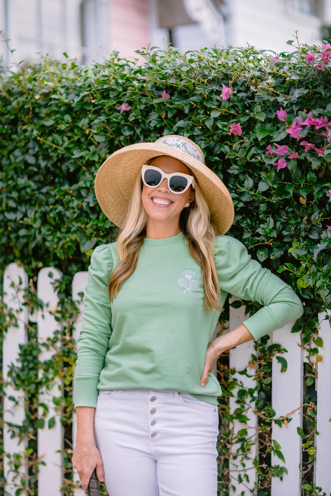 Pistachio Puff Sleeve Tennis Sweatshirt | Sail to Sable