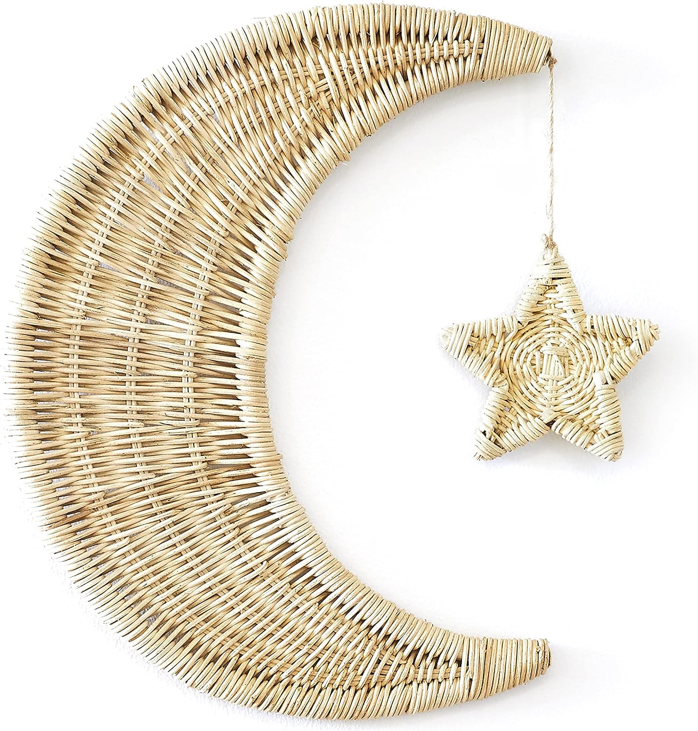 BEBE BASK Handmade Rattan Moon Wall Décor with Star - Moon Decor - 100% Natural Organic Rattan Moon Decor for The Boho Nursery Décor - Moon and Stars Nursery Décor - Stars and Moon Nursery Décor | Amazon (US)