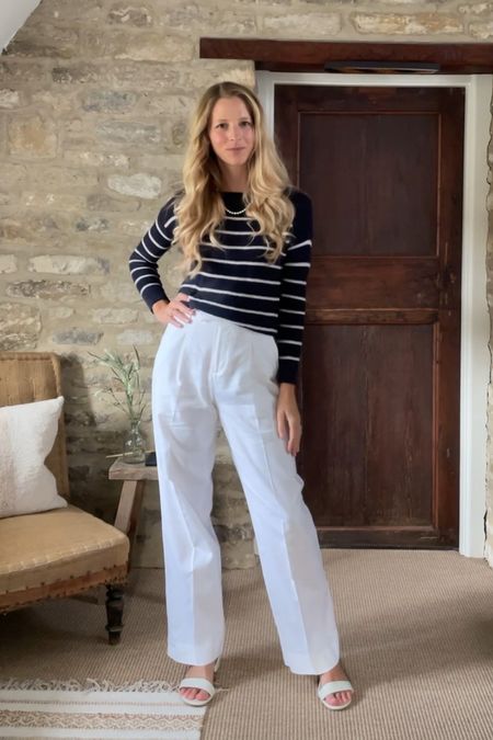 Striped sweater with white trousers—easy, classic outfit

Fisherman knit sweater, cotton sweater, stripes, linen pants, trousers, dress pants, outfit ideas, preppy outfit, banana republic, Abercrombie, outfit ide

#LTKfindsunder100 #LTKtravel #LTKstyletip