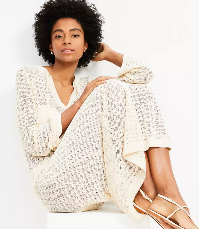 LOFT Beach Pointelle Tie Neck Maxi Swimsuit Coverup | LOFT