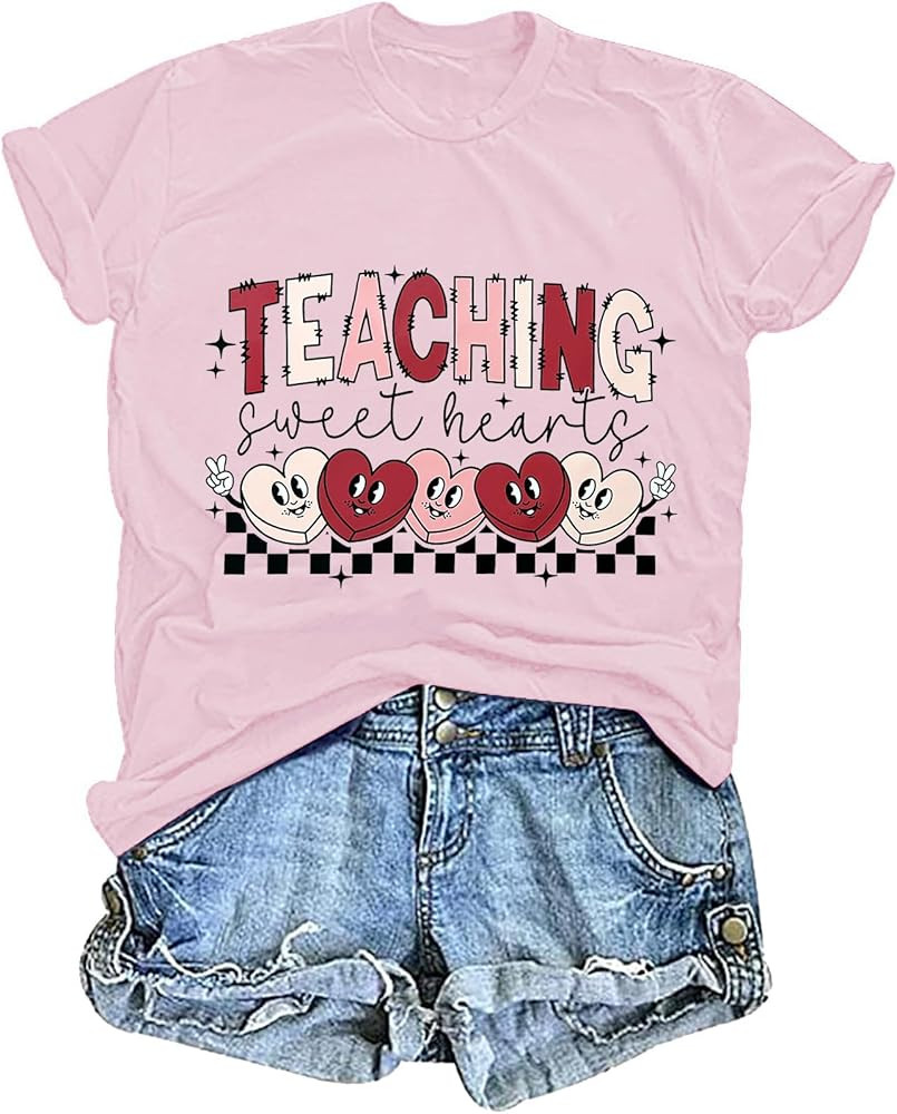 Teacher Valentines Shirt for Womens Teaching Sweethearts T-Shirt Short Sleeve Candy Heart Tee Top... | Amazon (US)
