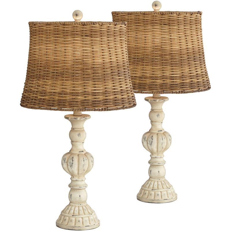 John Timberland Country Cottage Table Lamps 26.5" High Set of 2 Antique White Candlestick Rattan ... | Target