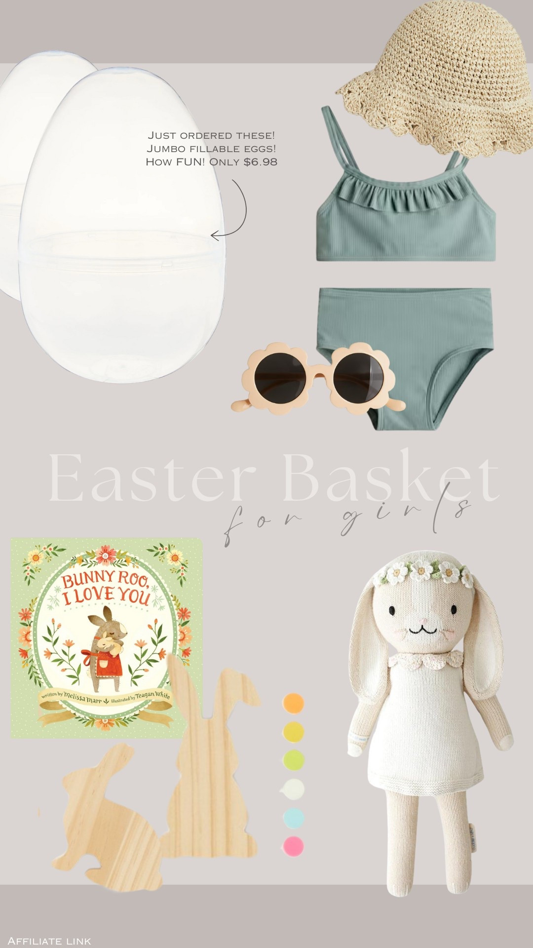 Girls Easter basket! 🤍


Clear plastic fillable eggs, girls swim, straw hat, sun hat, Easter book, Easter bunny, stuffed toy, kids paint activity, kids sunglasses


#LTKSeasonal #LTKKids