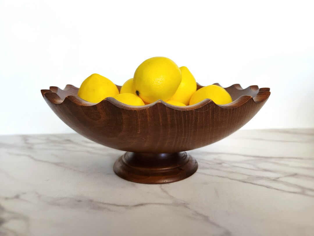 Vintage Scalloped Wood Large Footed Bowl, 13" | Etsy (US)