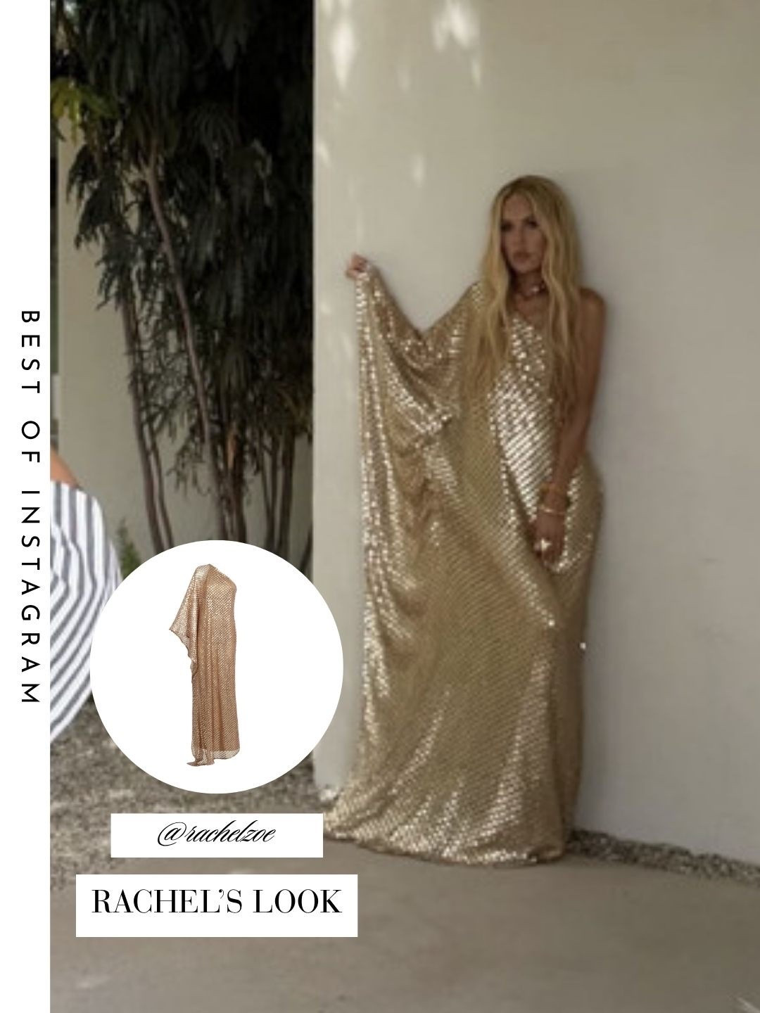 Rachel Zoe’s Gold Sequin One Shoulder Gown 📸 = @rachelzoe