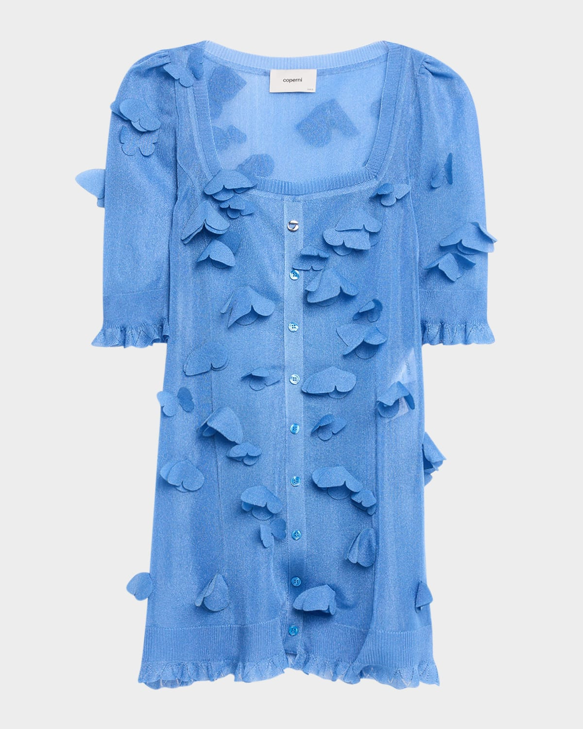 Metallic Knit Butterfly Button-Front Mini Dress | Neiman Marcus