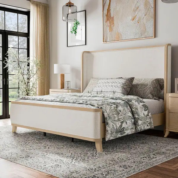 Furniture of America Kian Natural Oak Solid Wood Panel Bed with High Wingback Headboard - Bed Bat... | Bed Bath & Beyond