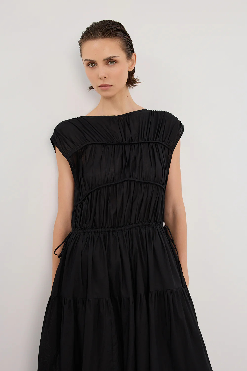 FLYNN BLACK LINEN BLEND MIDI DRESS | DISSH