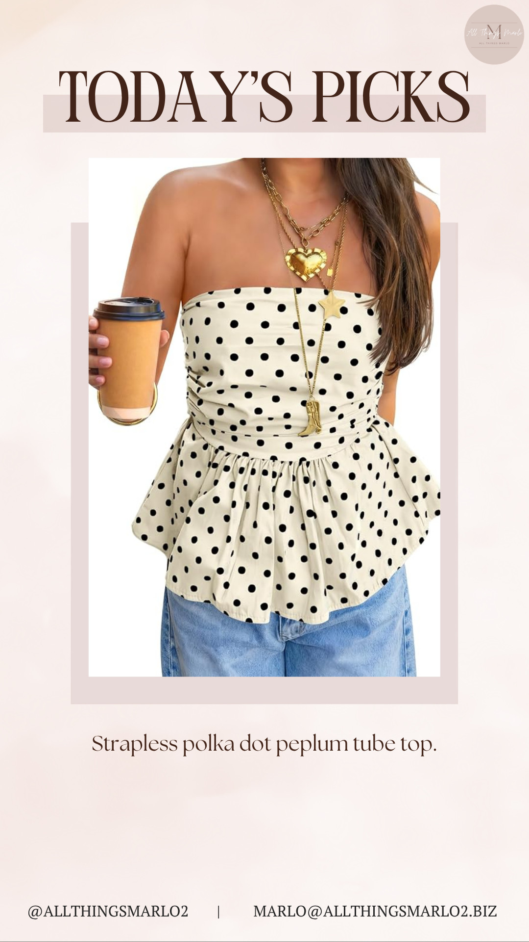 Strapless polka dot peplum tube top. 

 #LTKSeasonal #LTKWorkwear #LTKTravel