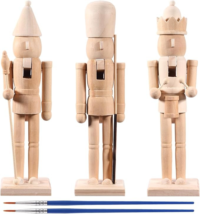 3 Set Large Christmas Wooden Unfinished Nutcracker 11.8 Inch DIY Blank Unpainted Nutcracker Soldi... | Amazon (US)