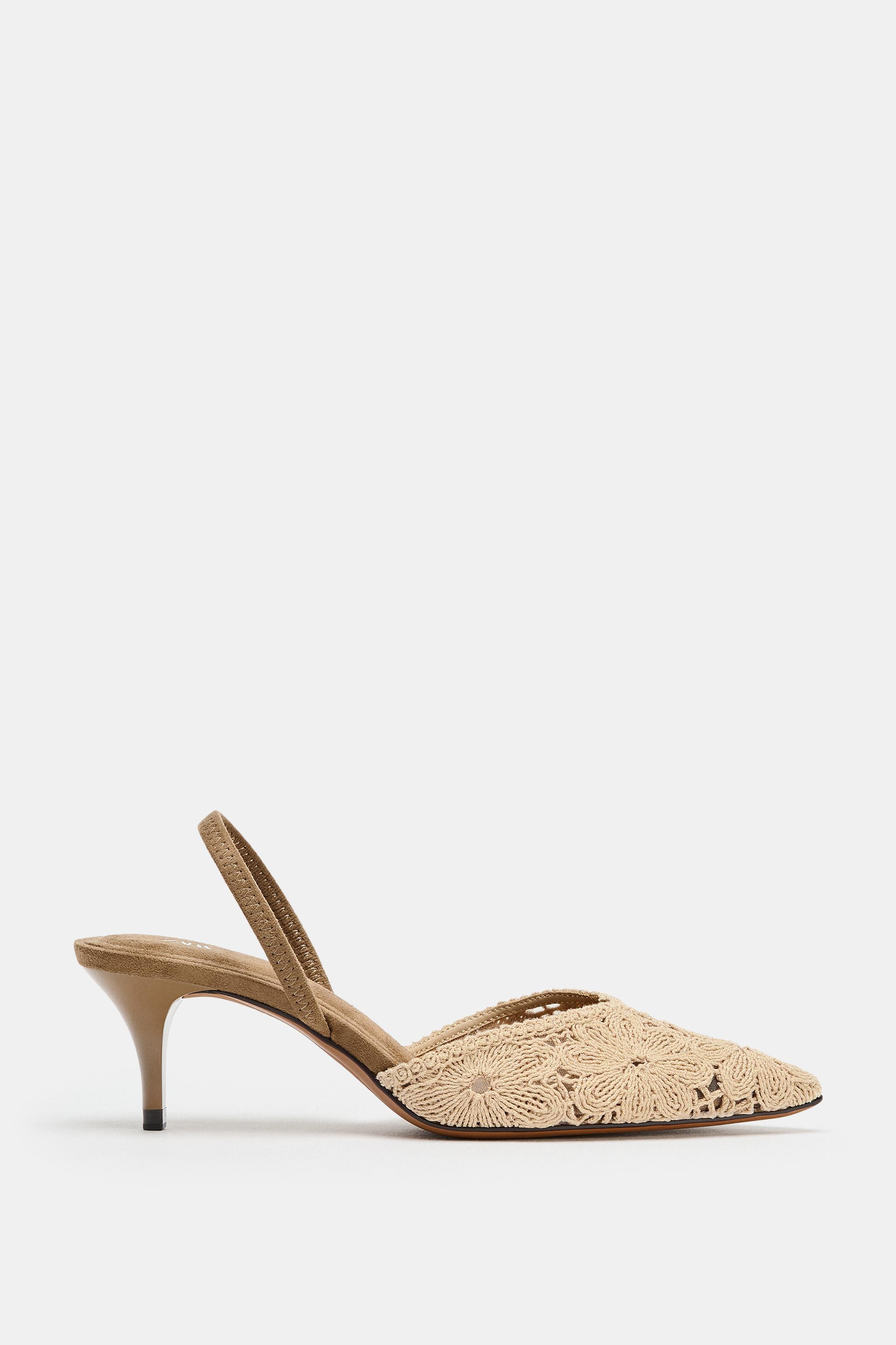 Slingback heels. Embroidered body. Elastic back strap. Mid-height stiletto heel. Pointed toe.Heel... | Zara US
