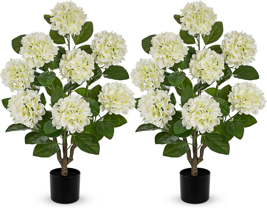 3FT White Hydrangea Artificial Flowers Tree 2 Pack Large Real Touch Faux Silk Hydrangea Plants Po... | Amazon (US)